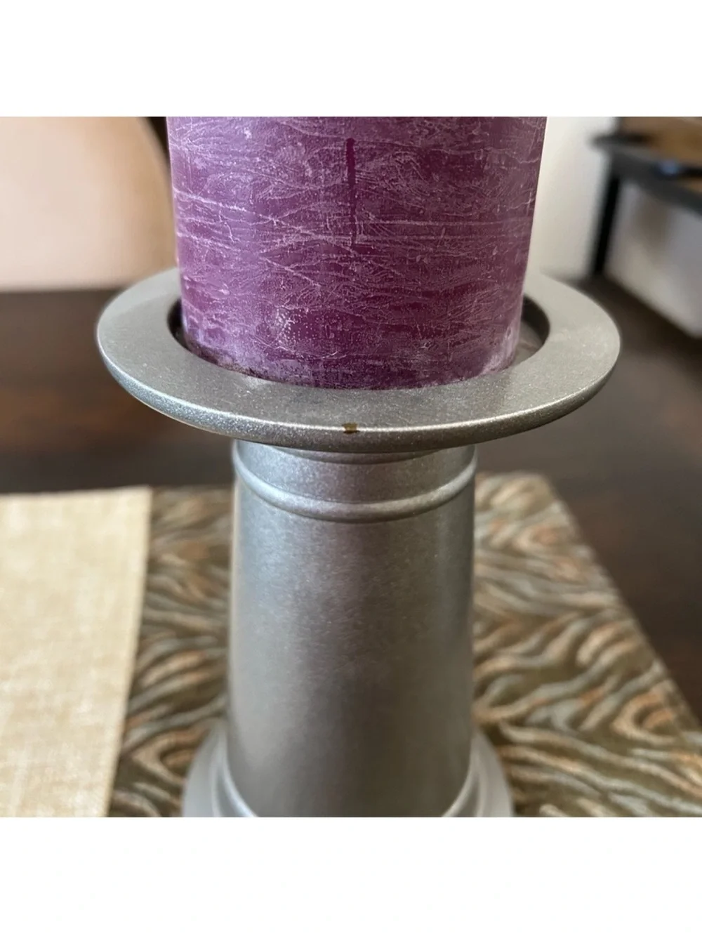Pottery Barn Plum Pillar Candle with Silver Holder